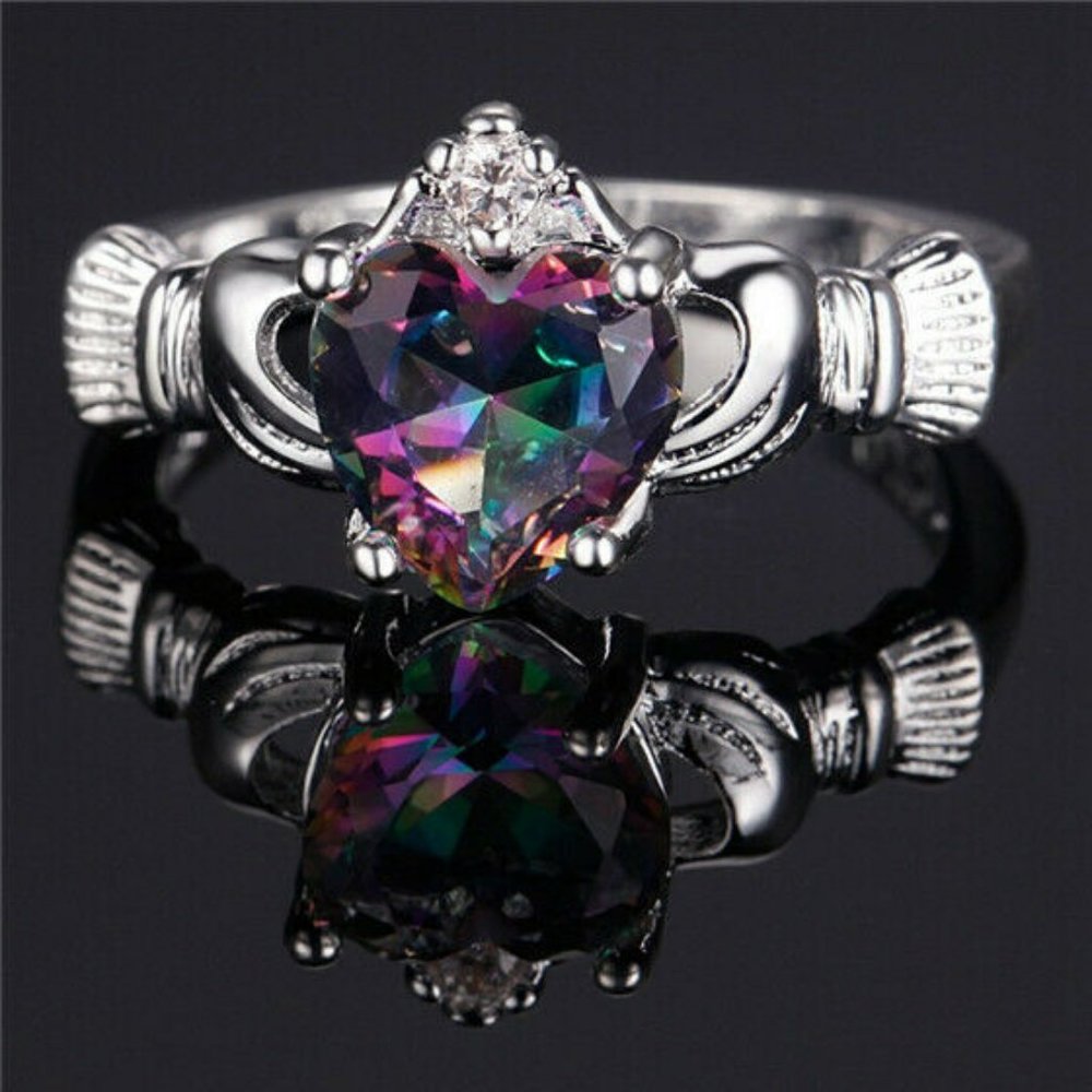 Silver Tone Claddagh Fashion Ring Assorted Colors
